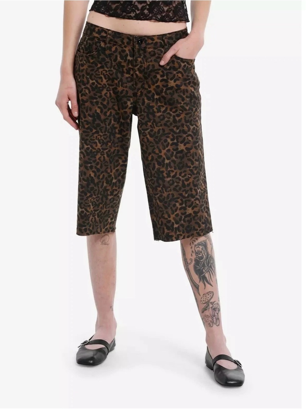 NWTs Social Collision Brown Leopard low rise wide leg shorts Sz 5